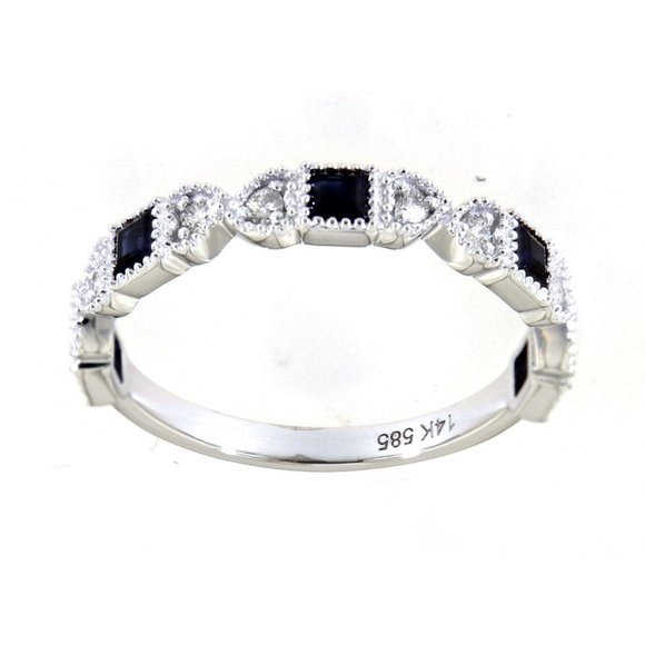 Princess Cut Diamond Blue Sapphire Band White Gold